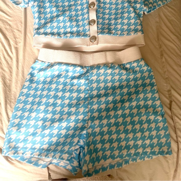 Blue and White Houndstooth Two-Piece Set - Picture 2 of 6
